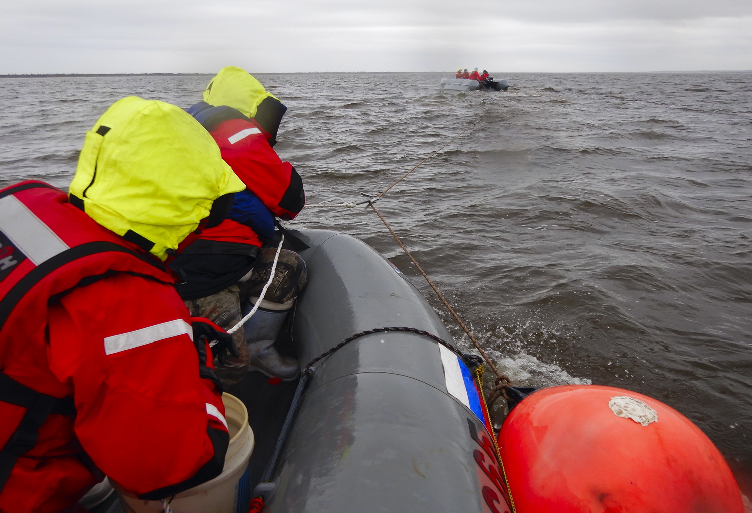 В Ногликах  прошла очередная тренировка по освобождению китов от сетей и мусора